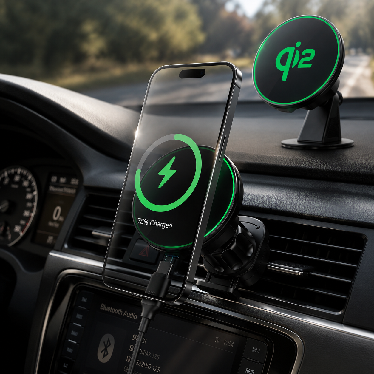 Premium Magnetic Wireless Car Phone Holder Fast Wireless Charging Car Mount 360° Rotating Dashboard Air Vent Mount MagSafe Compatible Compatible with iPhone