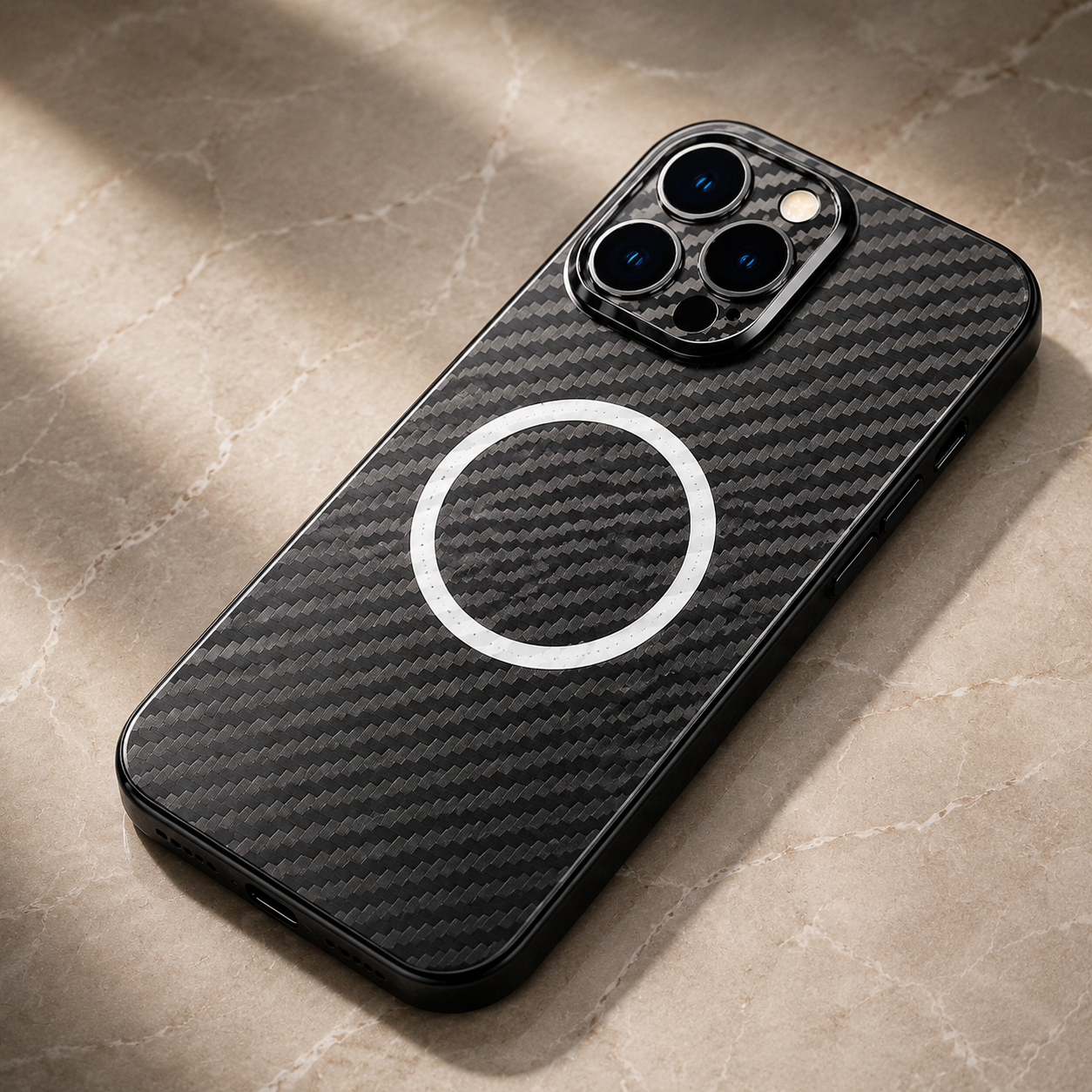 Premium Carbon Fiber MagSafe iPhone Case Magnetic Slim Protective Cover Shockproof Matte Textured Design Wireless Charging Compatible Durable Case