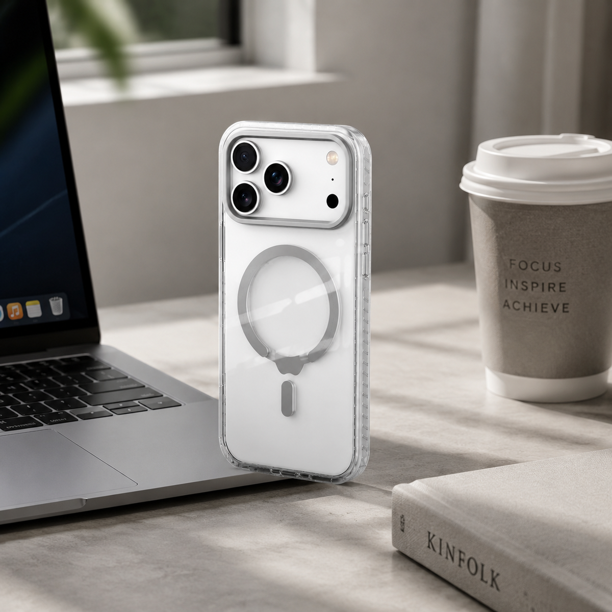 Premium iPhone Case MagSafe Compatible Magnetic Clear Cover PE Striped Border PC Back Camera Lens Protection Slim Full Coverage