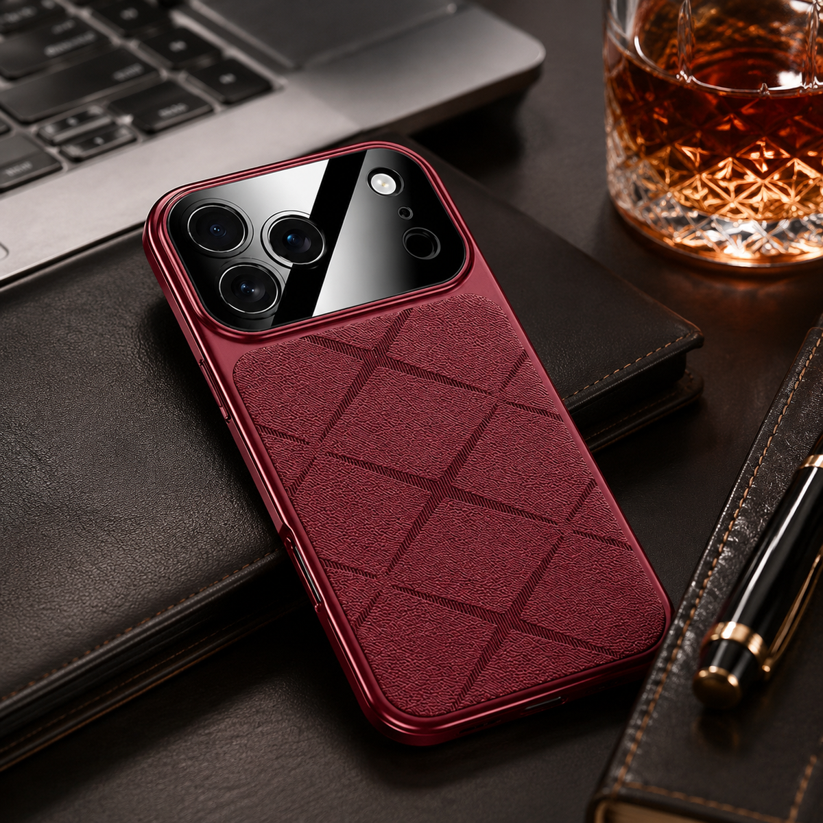 Premium iPhone Case Luxury Leather Frame Plating Protective Cover Shockproof Bumper Camera Lens Protection Anti Scratch Slim Full Coverage