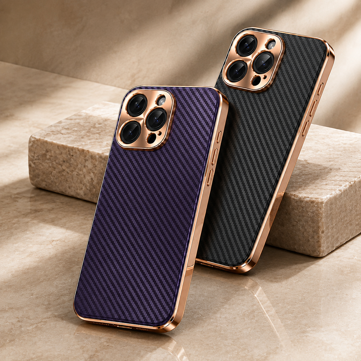 Premium iPhone Case Carbon Fiber Leather Alloy Lens Protection Shockproof Slim Fit Plating Design Wireless Charging Compatible Cover
