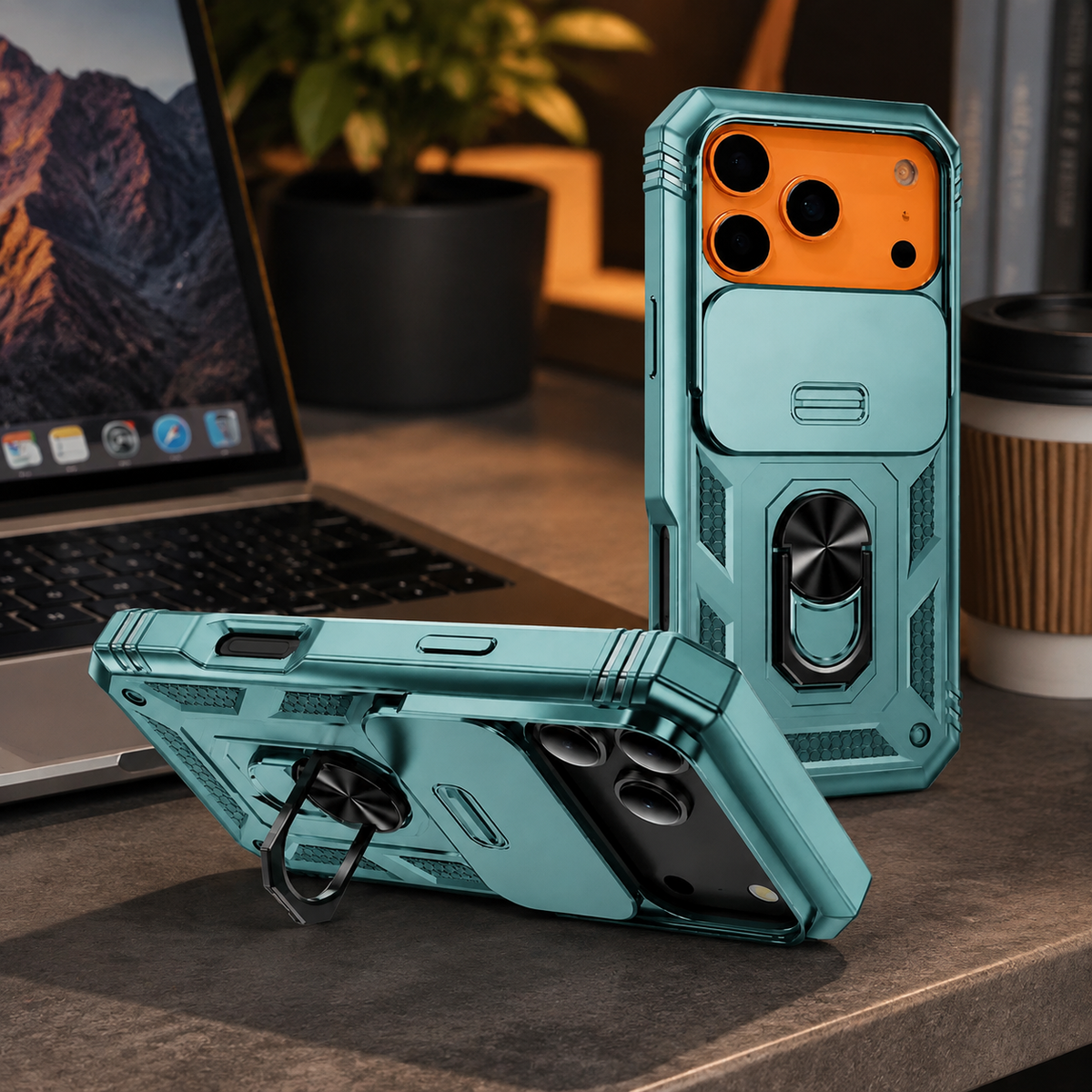 Premium iPhone Case Magnetic Armor Shockproof Protective Cover 360 Degree Rotating Ring Holder Camera Lens Protection Anti Scratch Full Coverage