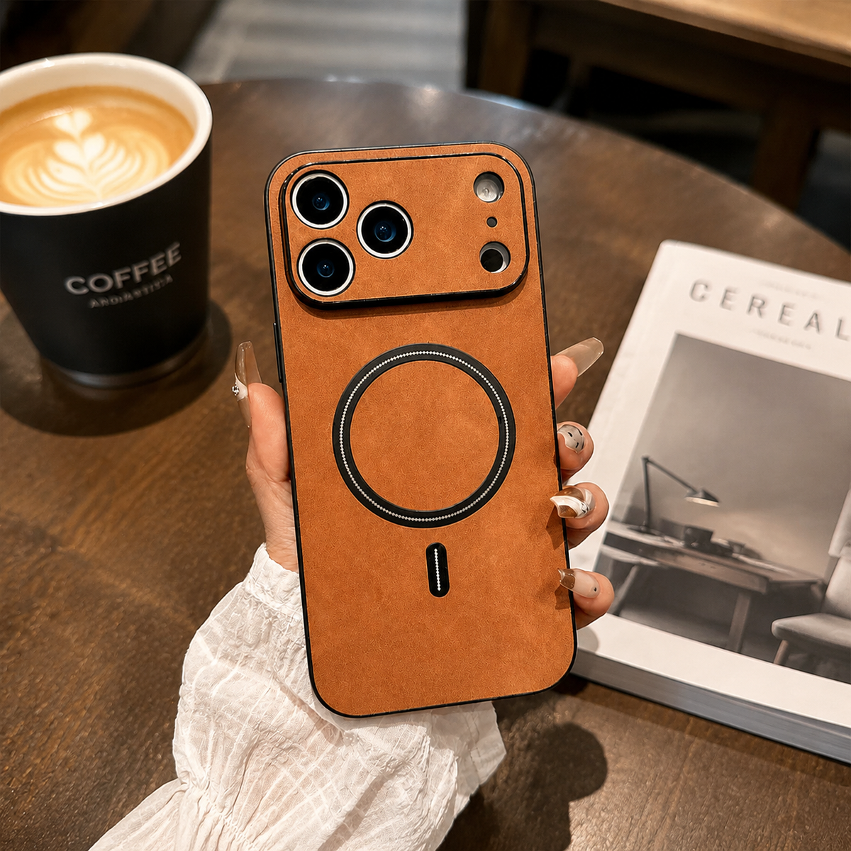 Premium iPhone Case MagSafe Compatible Leather Shockproof Protective Cover Magnetic Wireless Charging Slim Full Coverage Camera Lens Protection Anti Scratch