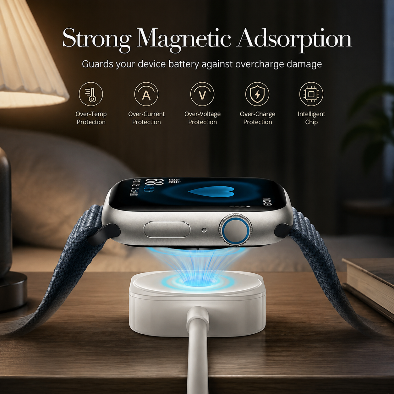 Premium 2-in-1 Magnetic Wireless Charger Cable USB-A Fast Charging Cord Smart Chip Protection Strong Magnetic Charging Compatible with iPhone