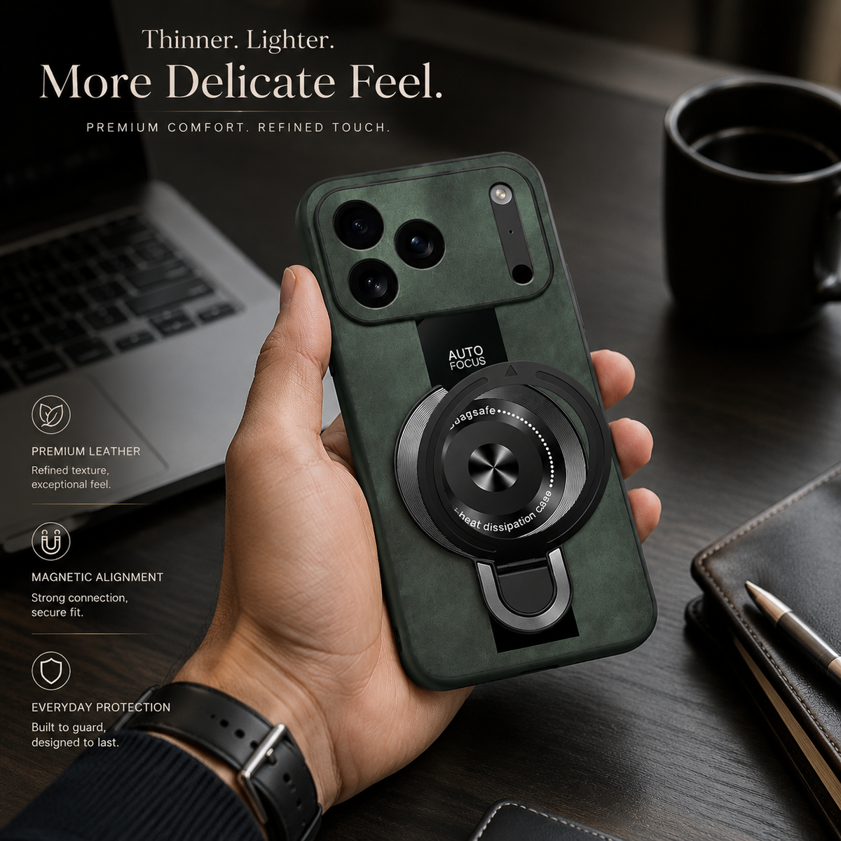 Premium iPhone Case MagSafe Compatible Matte Fiber Shockproof Protective Cover Magnetic Ring Stand Camera Lens Protection Slim Full Coverage