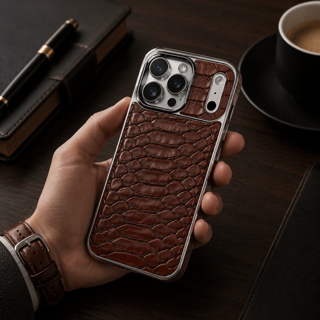 Premium iPhone Case Snake Pattern Leather Protective Cover Soft Flannel Lining Scratch Resistant Wireless Charging Slim Full Coverage