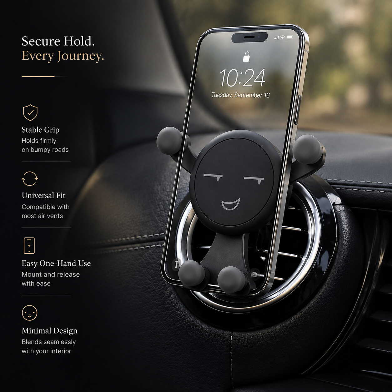 Premium Gravity Car Phone Holder Auto Lock Air Vent Phone Mount Hands-Free Smartphone Holder Anti-Slip Car Mount GPS Compatible with iPhone