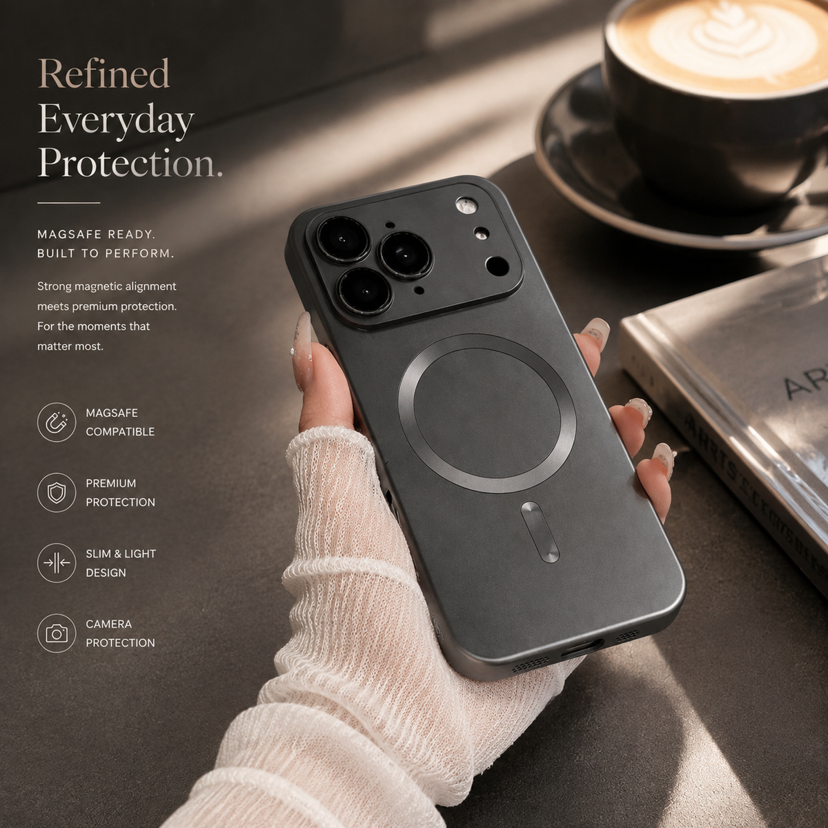 Premium iPhone Case MagSafe Compatible Metallic Paint Magnetic Protective Cover Anti Fingerprint Shockproof Camera Lens Protection Wireless Charging Slim Design