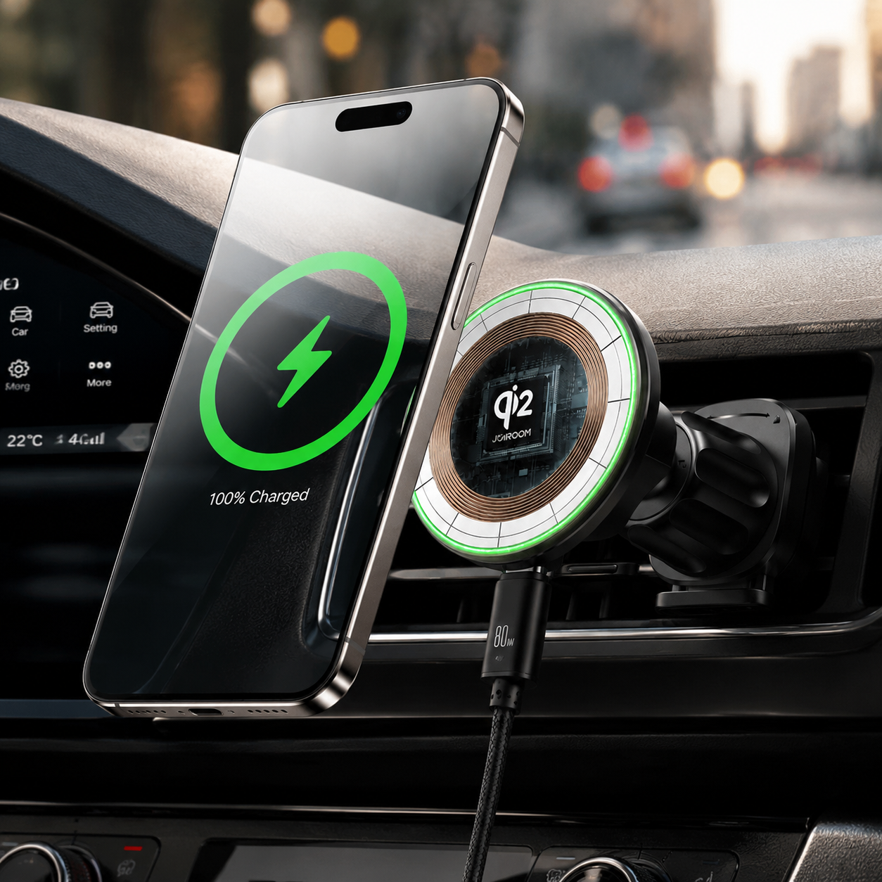 Premium Magnetic Wireless Car Phone Holder Fast Wireless Charging Car Mount 360° Rotating Dashboard Air Vent Mount MagSafe Compatible Compatible with iPhone