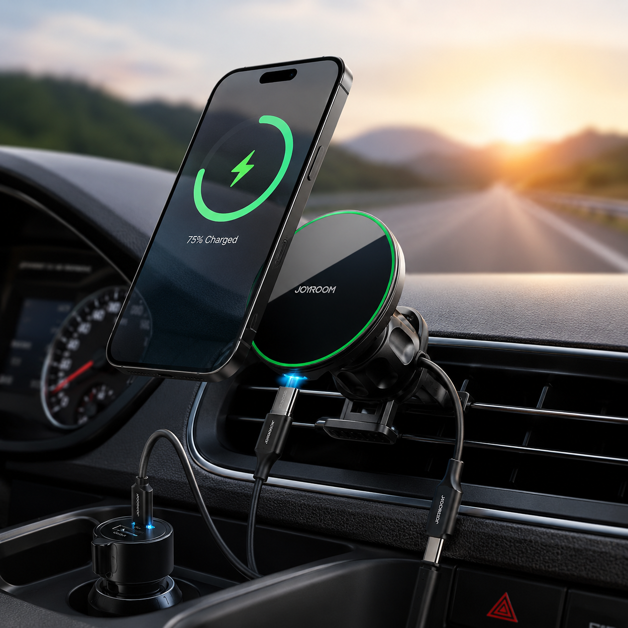 Premium Magnetic Wireless Car Phone Holder Fast Wireless Charging Car Mount 360° Rotating Dashboard Air Vent Mount MagSafe Compatible Compatible with iPhone
