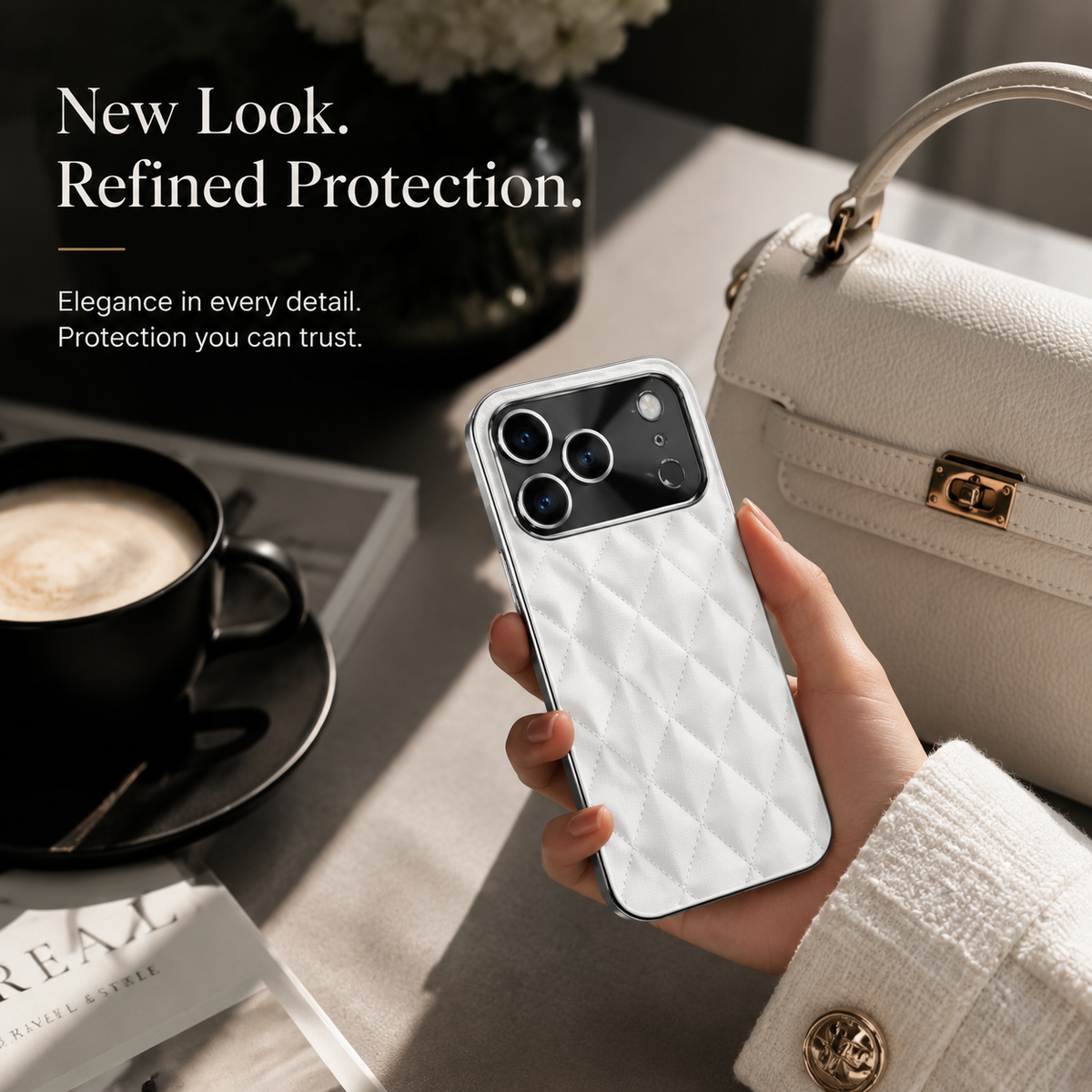 Premium iPhone Case Argyle Pattern PU Leather Protective Cover Shockproof Camera Lens Protection Anti Scratch Anti Fingerprint Slim Full Coverage