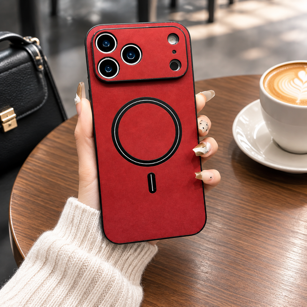 Premium iPhone Case MagSafe Compatible Leather Shockproof Protective Cover Magnetic Wireless Charging Slim Full Coverage Camera Lens Protection Anti Scratch