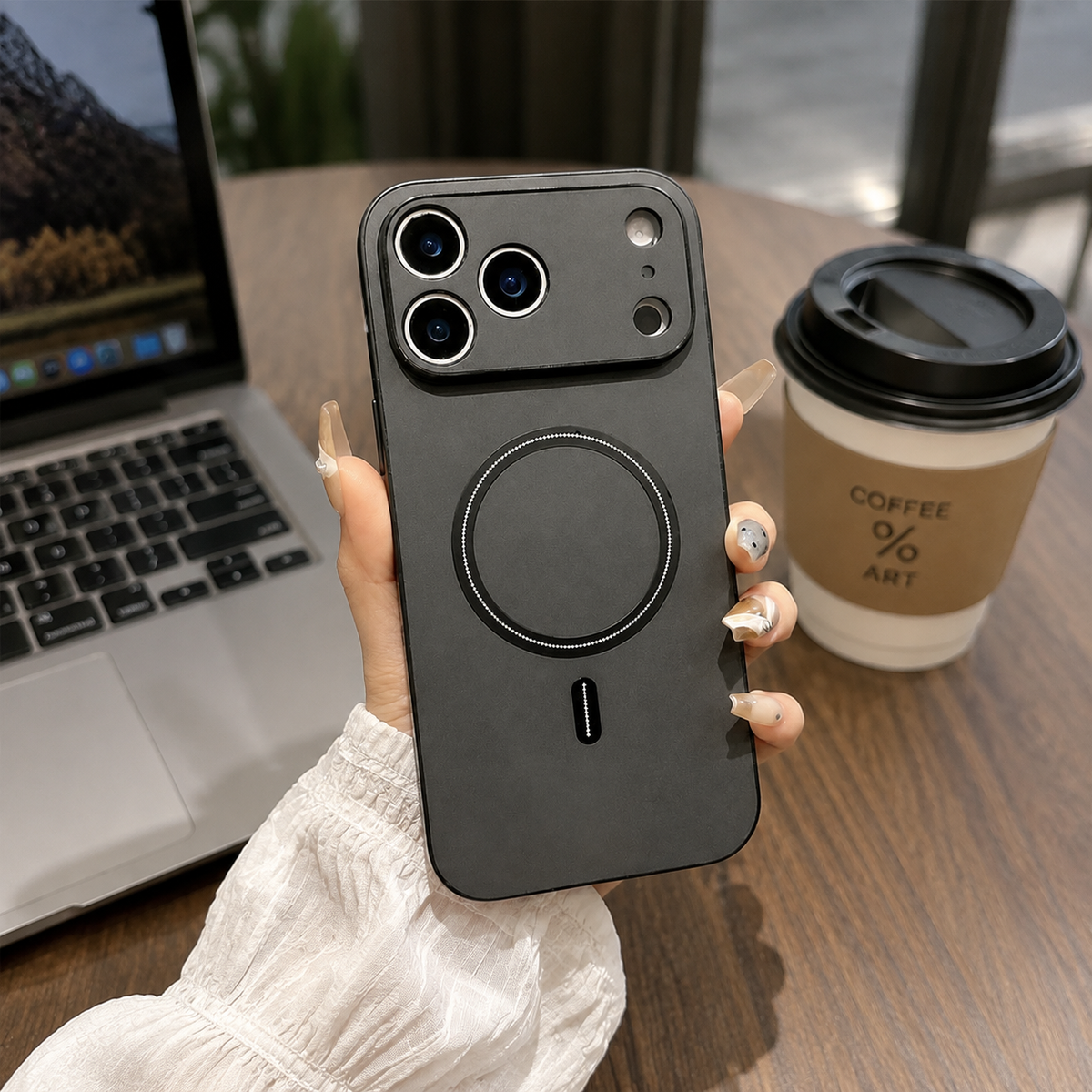 Premium iPhone Case MagSafe Compatible Leather Shockproof Protective Cover Magnetic Wireless Charging Slim Full Coverage Camera Lens Protection Anti Scratch