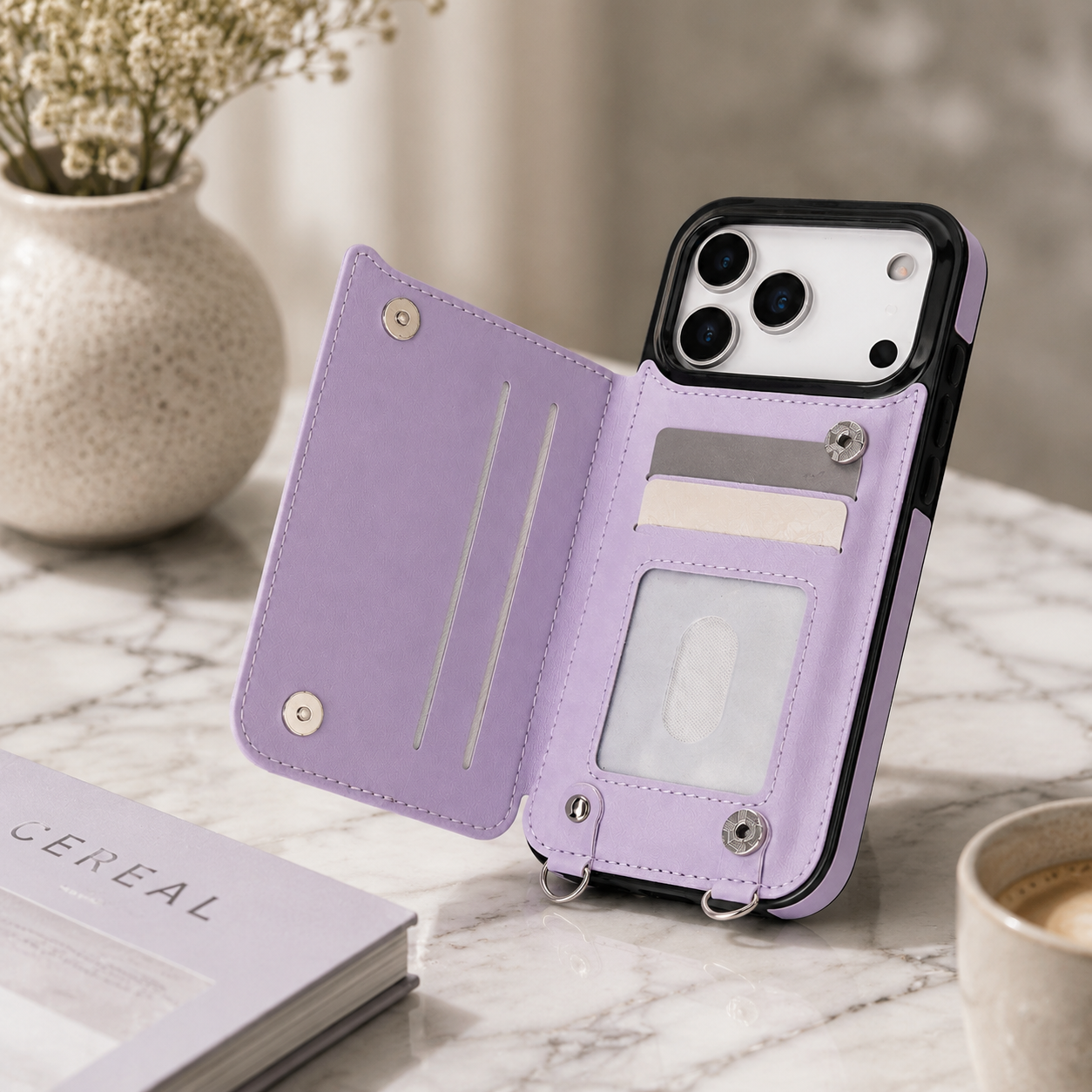 Premium iPhone Case Crossbody Leather Wallet Cover RFID Card Holder Zipper Pocket Lanyard Strap Shockproof Anti Fingerprint Full Coverage