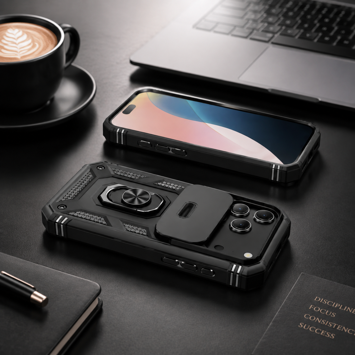 Premium iPhone Case Magnetic Armor Shockproof Protective Cover 360 Degree Rotating Ring Holder Camera Lens Protection Anti Scratch Full Coverage