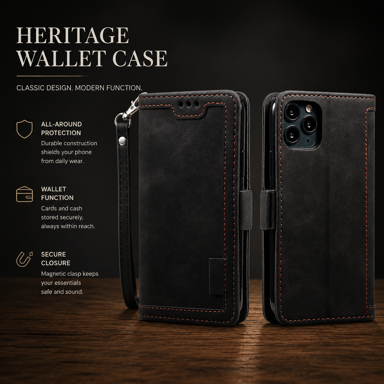 Luxury Leather Flip Case – Premium Wallet Cover, Magnetic Closure, Card Slots, Shockproof Protection, Elegant Design for iPhone