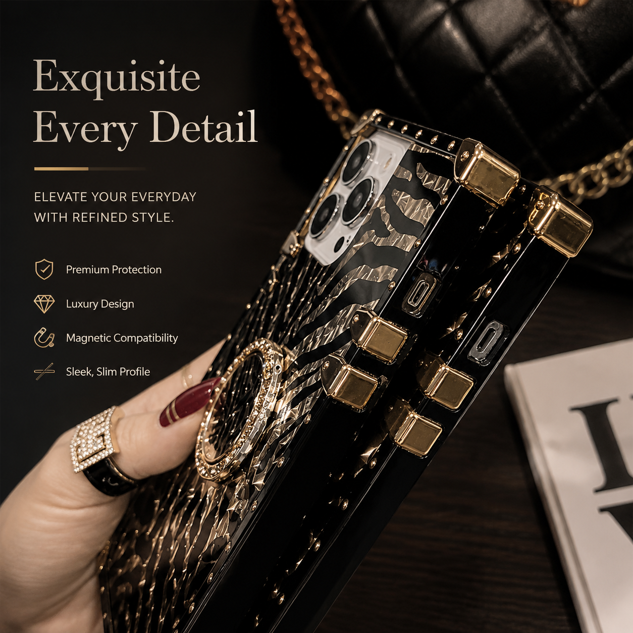 Luxury iPhone Case Leopard Gold Plating Glitter Diamond Ring Stand Protective Cover Shockproof Stylish Design Durable Phone Case