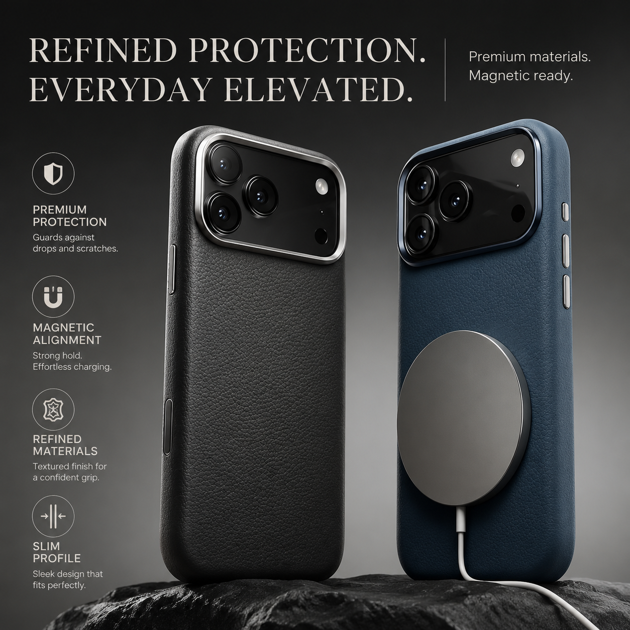 Luxury iPhone Case MagSafe Compatible Leather Protective Cover Metal Camera Lens Protection Shockproof Anti Fingerprint Magnetic Wireless Charging Full Coverage