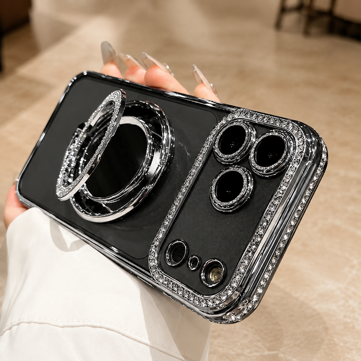 Luxury iPhone Case MagSafe Compatible Protective Cover Camera Lens Protection Shockproof Anti Scratch Transparent Diamond Mirror Glitter Anti Fingerprint Slim Full Coverage