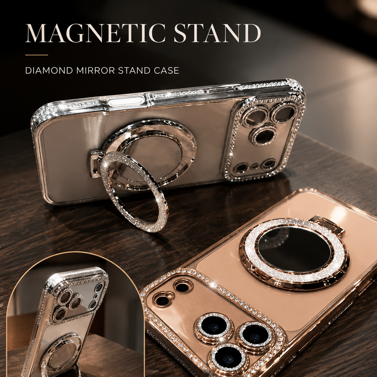 Luxury iPhone Case MagSafe Compatible Protective Cover Camera Lens Protection Shockproof Anti Scratch Transparent Diamond Mirror Glitter Anti Fingerprint Slim Full Coverage