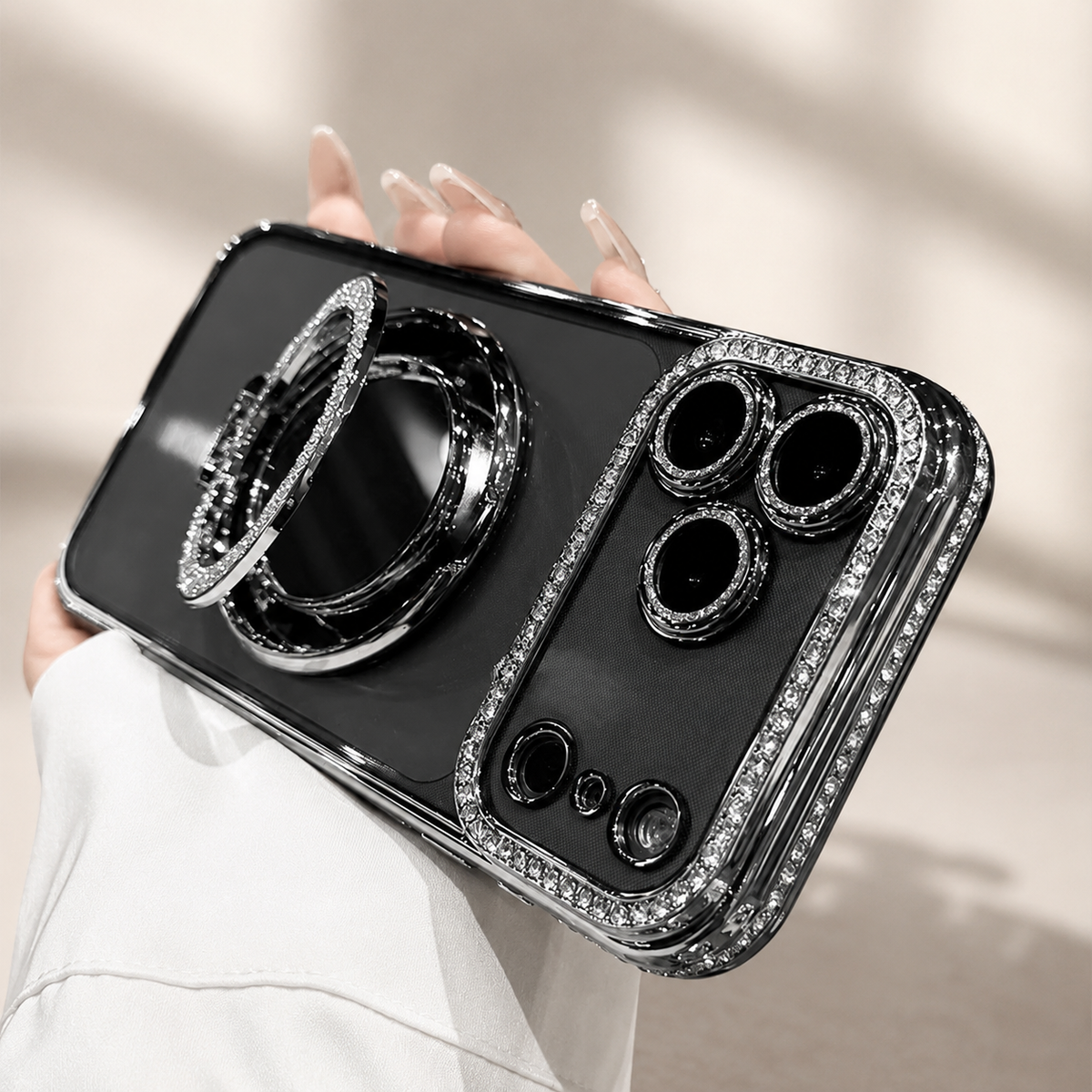 Luxury iPhone Case MagSafe Compatible Protective Cover Camera Lens Protection Shockproof Anti Scratch Transparent Diamond Mirror Glitter Anti Fingerprint Slim Full Coverage