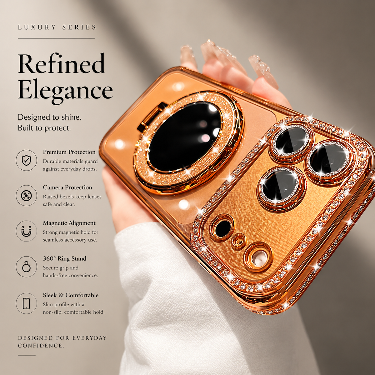 Luxury iPhone Case MagSafe Compatible Protective Cover Camera Lens Protection Shockproof Anti Scratch Transparent Diamond Mirror Glitter Anti Fingerprint Slim Full Coverage