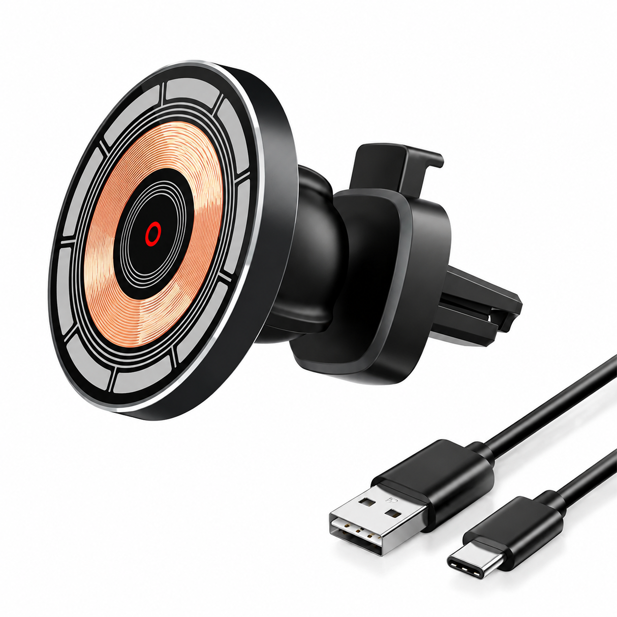 Premium 30W Magnetic Wireless Car Charger Fast Charging Phone Holder Dashboard Air Vent Mount 360° Rotation Smart Chip Anti-Slip Compatible with iPhone