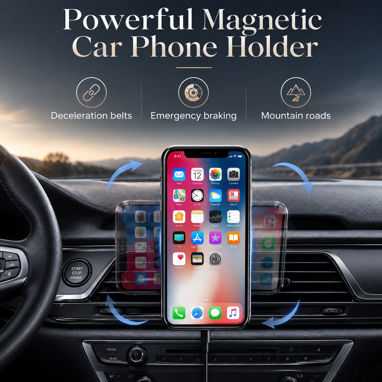 Premium 30W Magnetic Wireless Car Charger Fast Charging Phone Holder Dashboard Air Vent Mount 360° Rotation Smart Chip Anti-Slip Compatible with iPhone