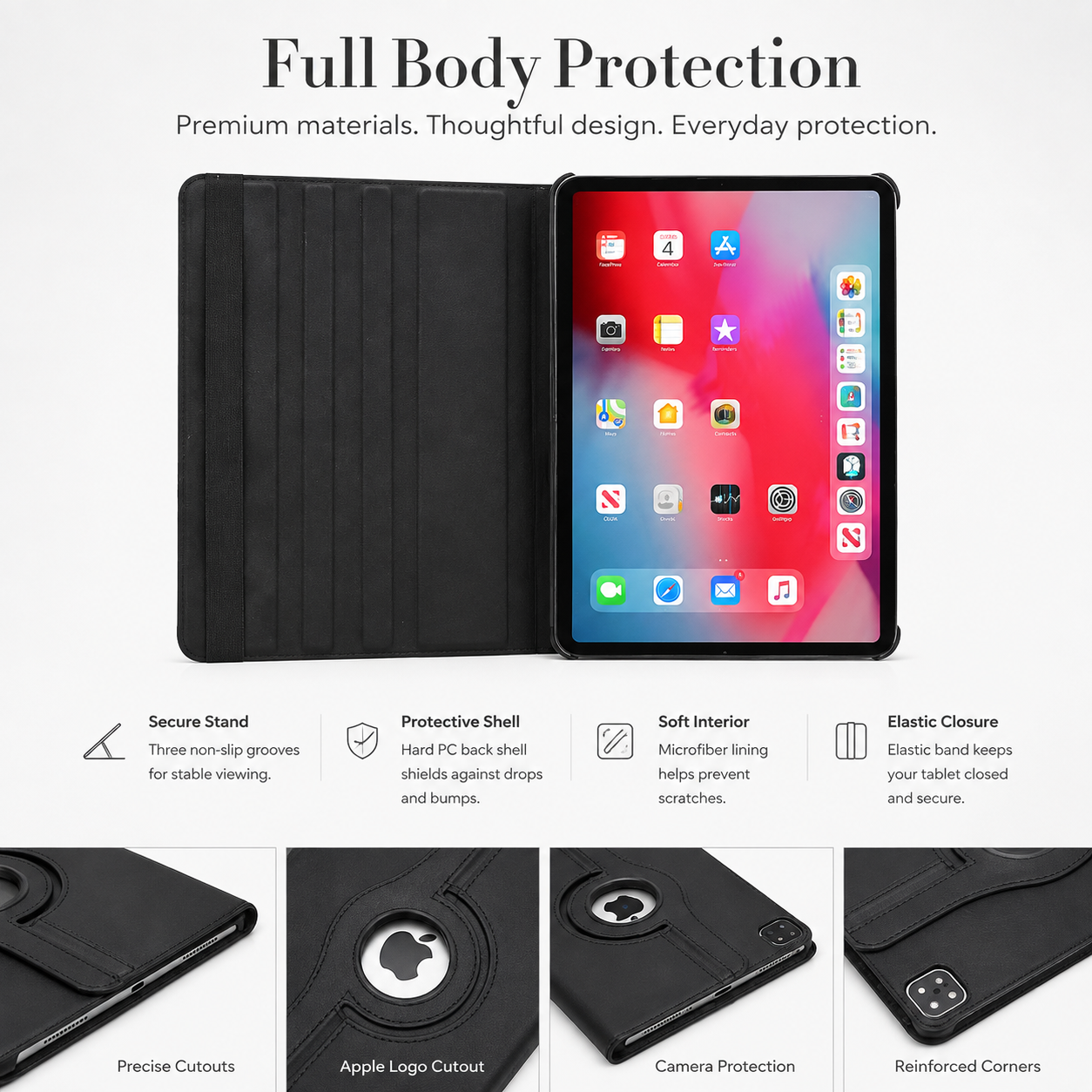 Premium 360° Rotating PU Leather iPad Case Smart Cover Auto Sleep Wake Shockproof Protective Stand Multi-Angle Tablet Case Compatible with iPad