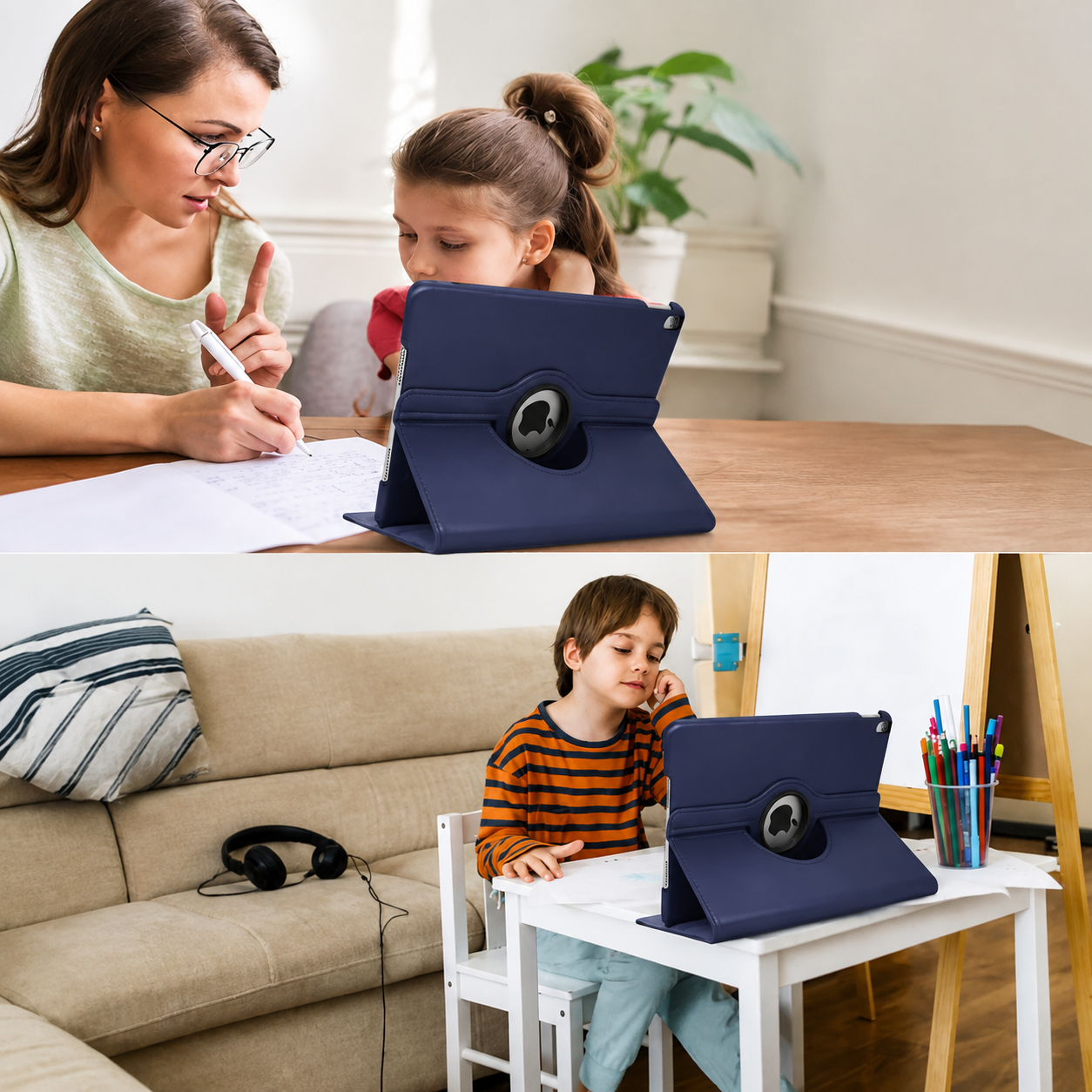 Premium 360° Rotating PU Leather iPad Case Smart Cover Auto Sleep Wake Shockproof Protective Stand Multi-Angle Tablet Case Compatible with iPad
