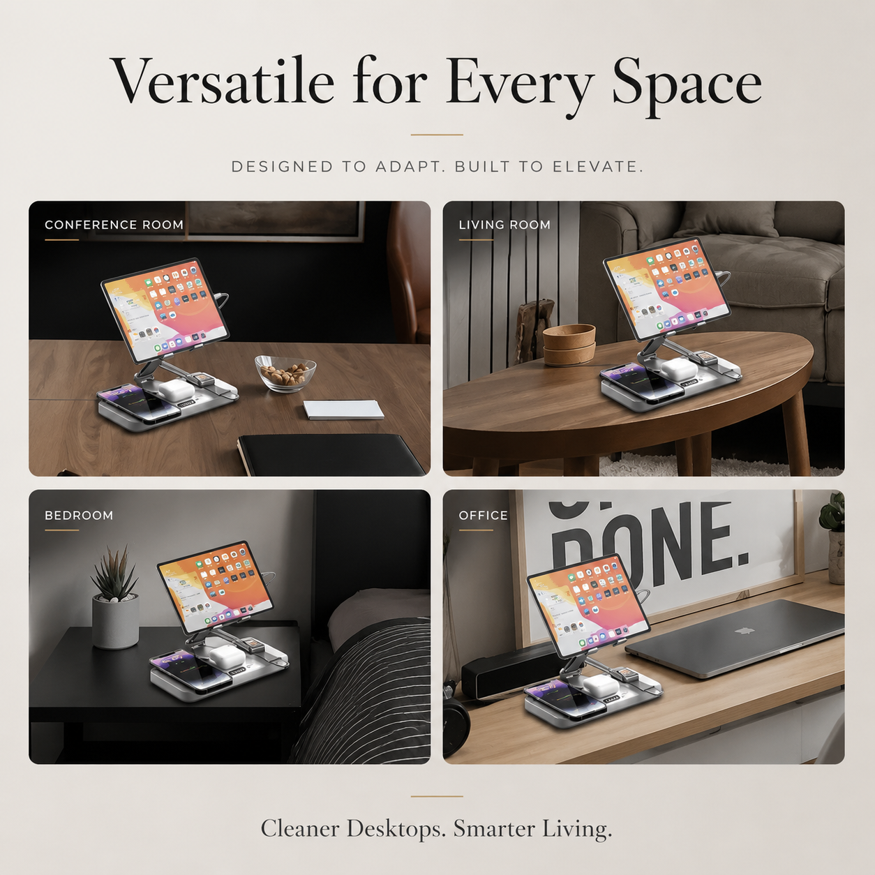 Premium 4 in 1 Magnetic Wireless Charging Station 15W Fast Charging Foldable Charger Stand for Phone Watch Earbuds LED Compatible with iPhone