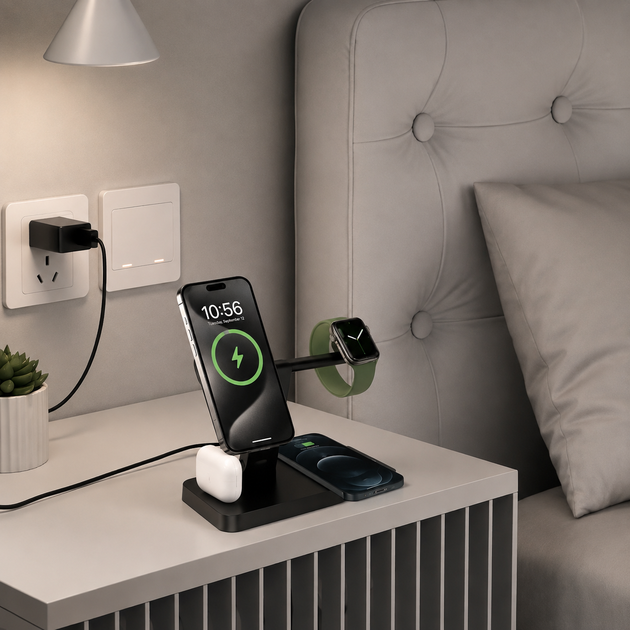 Premium 5 in 1 Magnetic Wireless Charging Station Foldable 30W Fast Qi Charger Stand LED Night Light USB Type C Multi Device Charging Compatible with iPhone