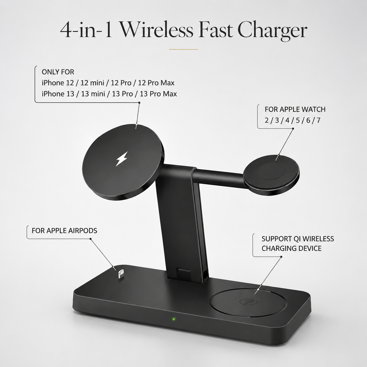 Premium 5 in 1 Magnetic Wireless Charging Station Foldable 30W Fast Qi Charger Stand LED Night Light USB Type C Multi Device Charging Compatible with iPhone
