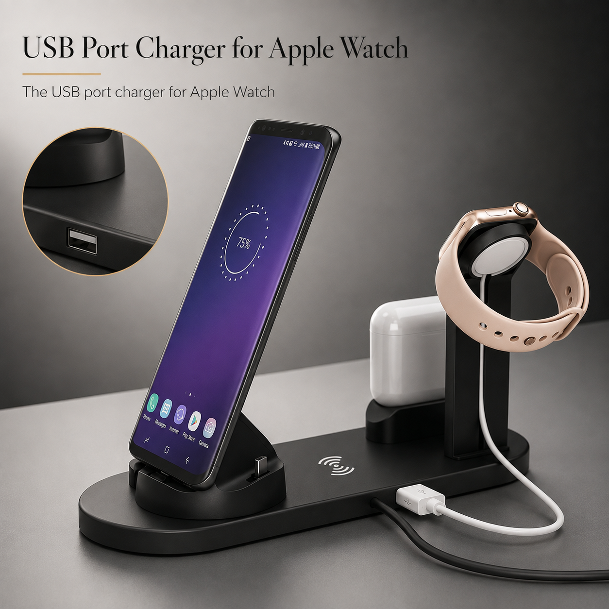 Premium 7-in-1 Wireless Charging Station Fast Qi Charger Dock USB Type C Multi Device Charging Smart Charging Stand Compatible with iPhone