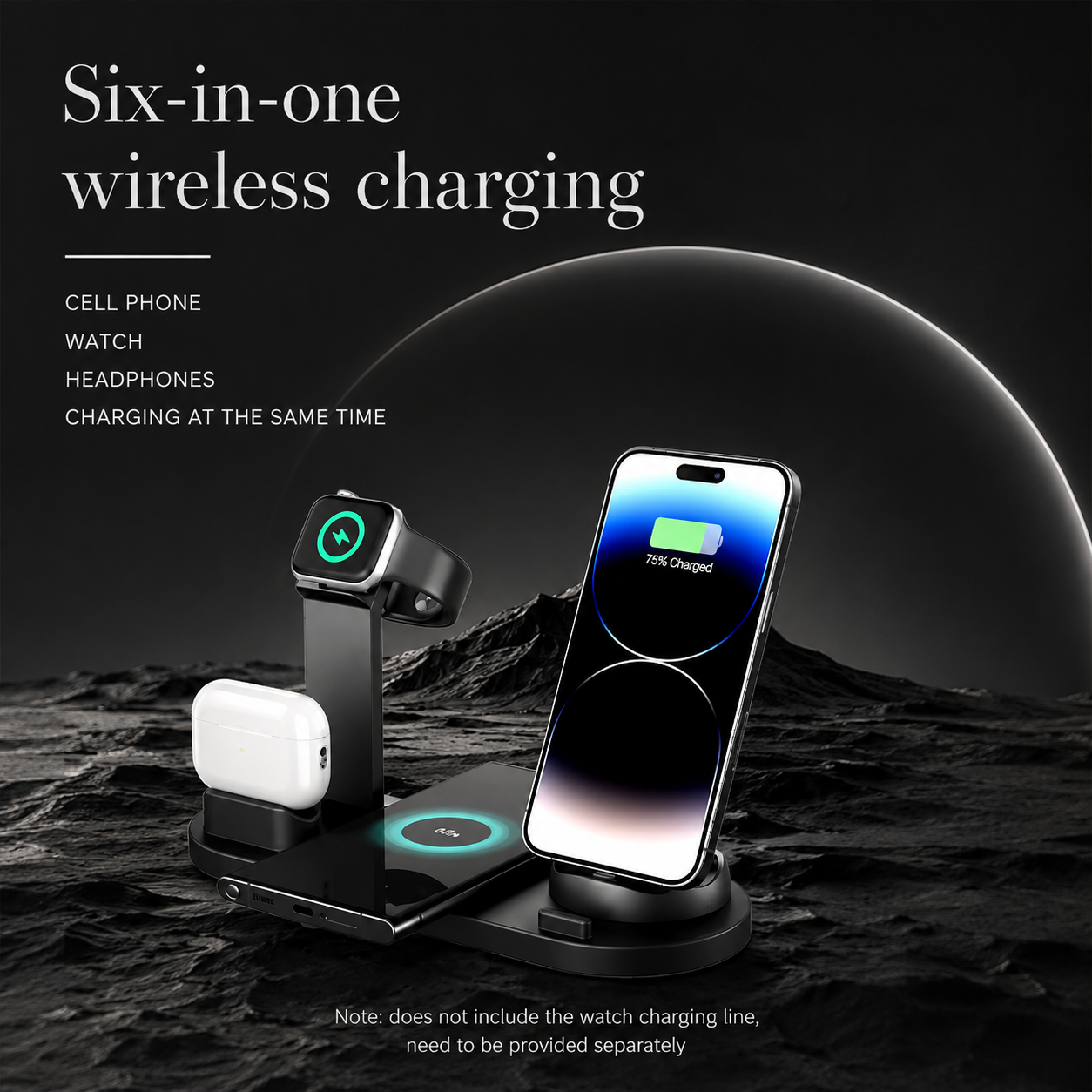 Premium 7-in-1 Wireless Charging Station Fast Qi Charger Dock USB Type C Multi Device Charging Smart Charging Stand Compatible with iPhone