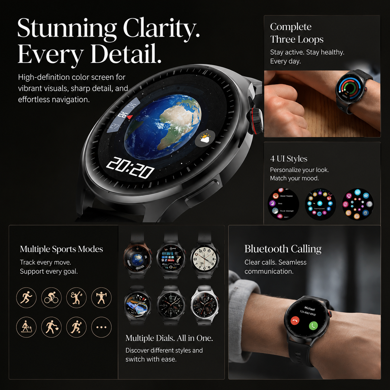 Premium AMOLED GPS Smart Watch 1.46 Inch HD Smartwatch Bluetooth Calling Fitness Tracker Heart Rate Sleep Monitor Wireless Charging NFC Compatible with iPhone