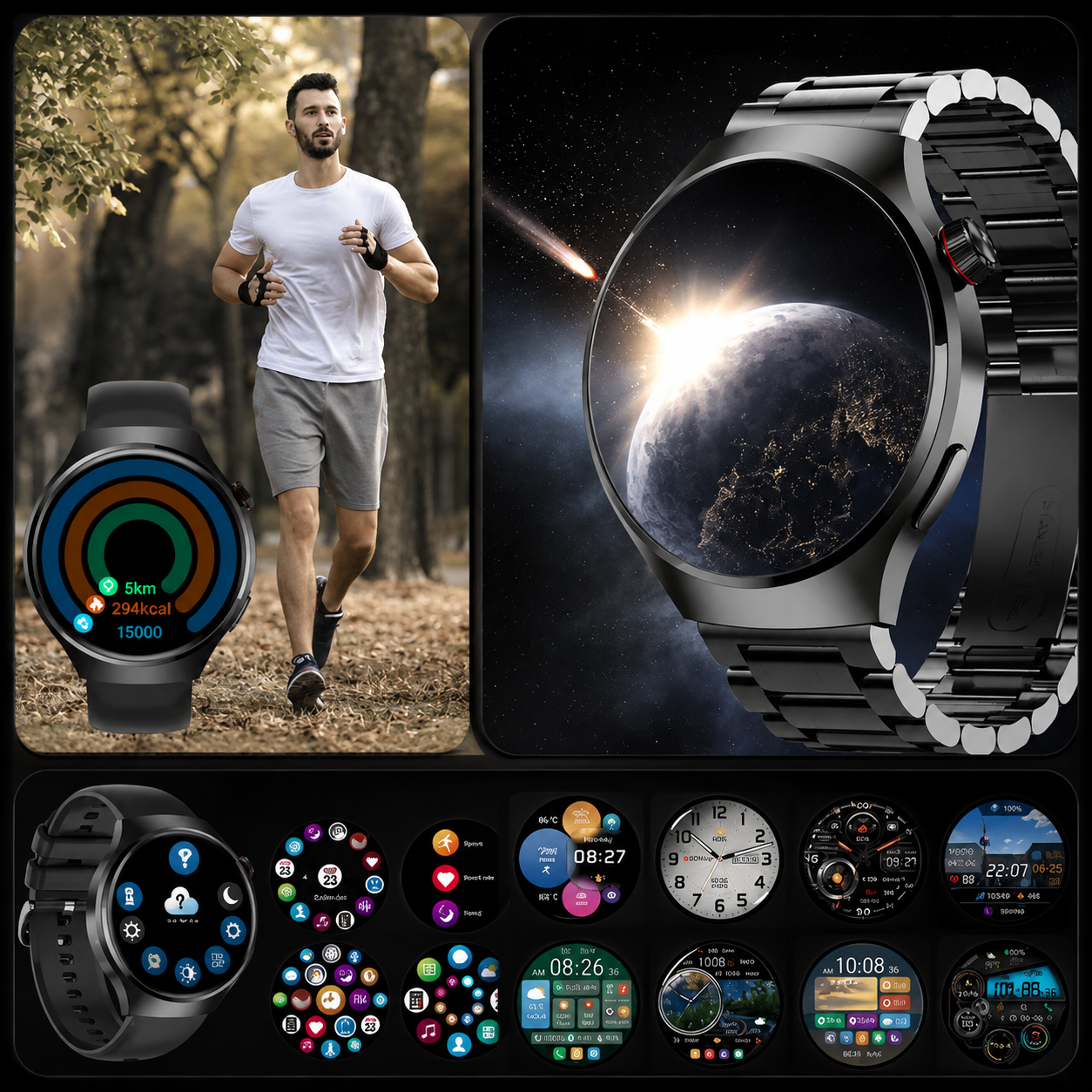 Premium AMOLED GPS Smart Watch 1.46 Inch HD Smartwatch Bluetooth Calling Fitness Tracker Heart Rate Sleep Monitor Wireless Charging NFC Compatible with iPhone