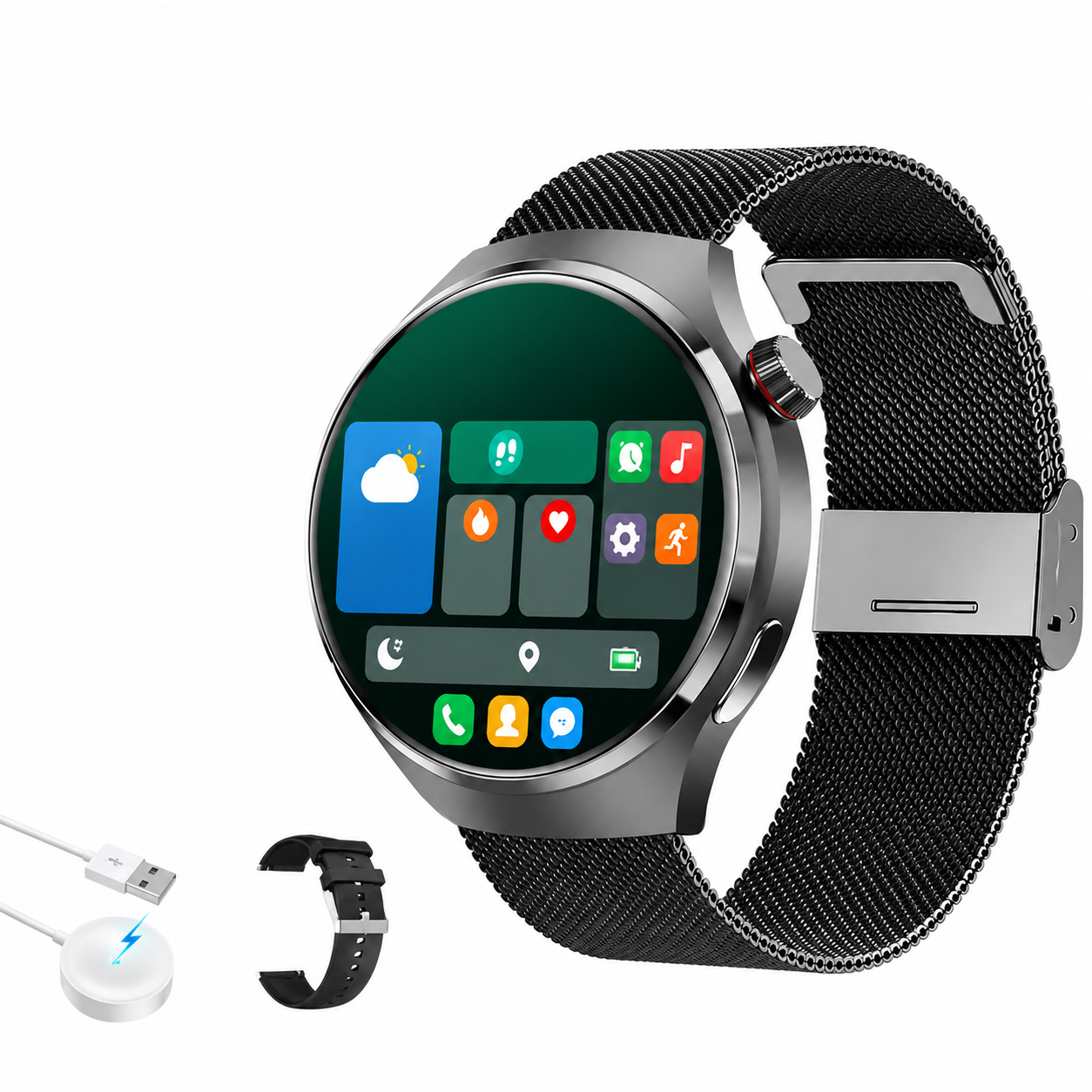 Premium AMOLED GPS Smart Watch 1.46 Inch HD Smartwatch Bluetooth Calling Fitness Tracker Heart Rate Sleep Monitor Wireless Charging NFC Compatible with iPhone