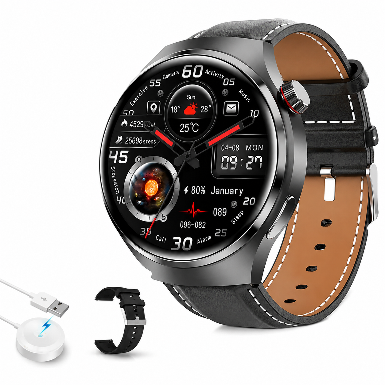 Premium AMOLED GPS Smart Watch 1.46 Inch HD Smartwatch Bluetooth Calling Fitness Tracker Heart Rate Sleep Monitor Wireless Charging NFC Compatible with iPhone