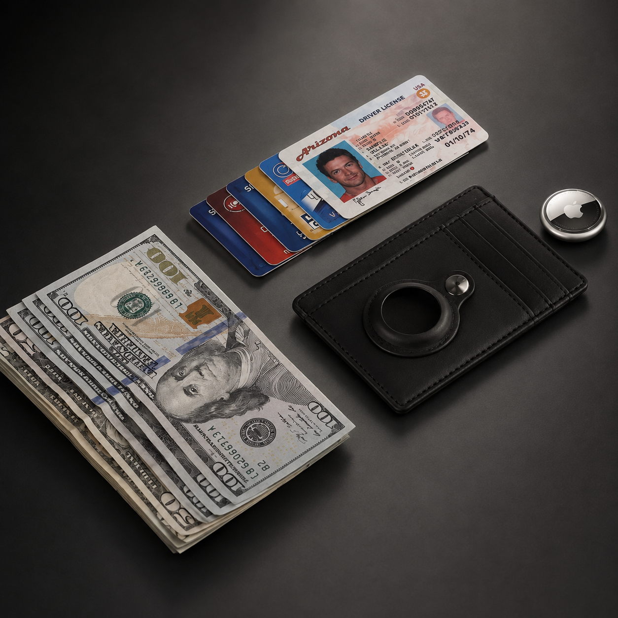 Premium AirTag Wallet Leather Card Holder RFID Blocking Anti Lost Slim Wallet Scratch Resistant Cash Coin Holder Compatible with iPhone