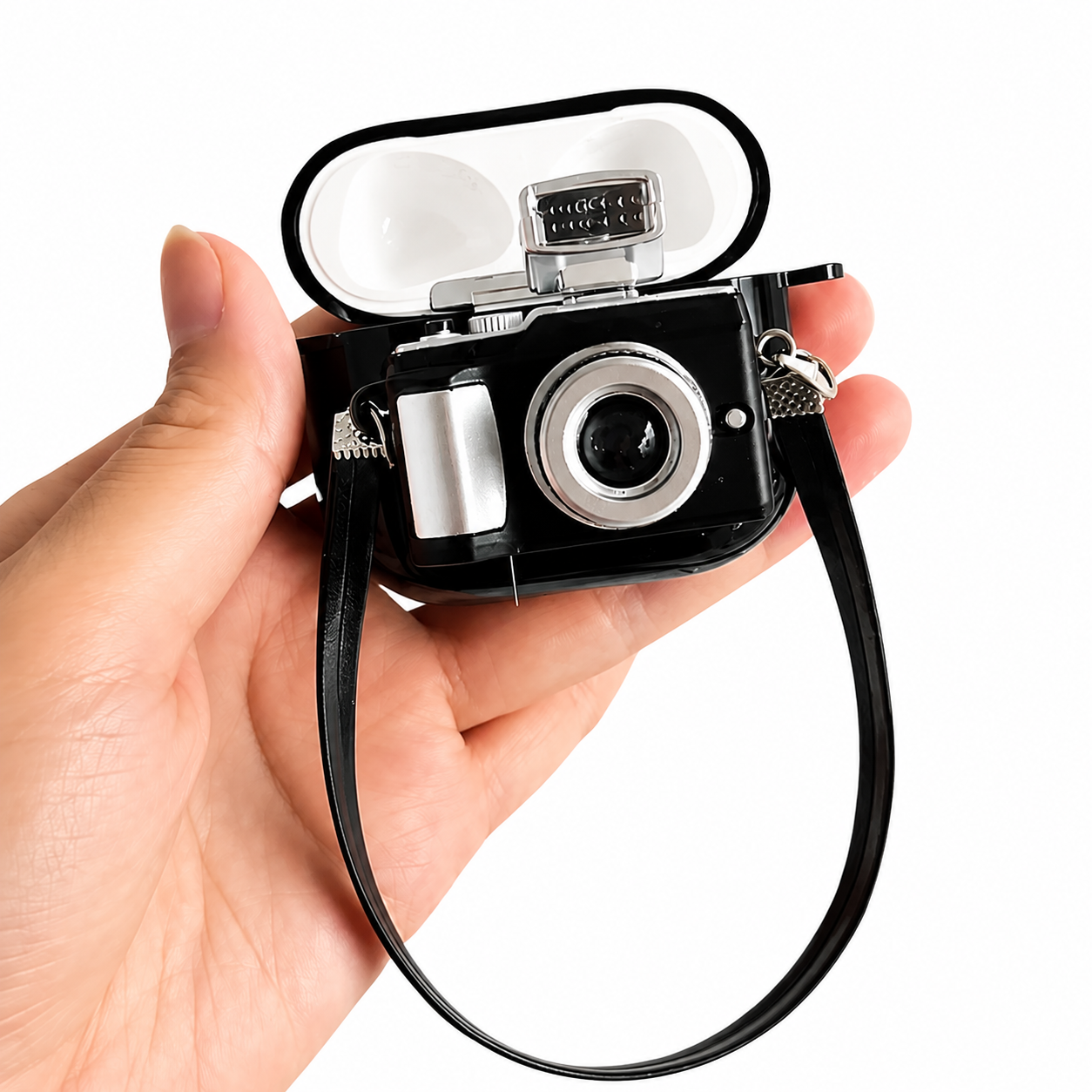 Premium Camera AirPods Case Soft Silicone Protective Cover Cute Wireless Charging Carry Strap Shockproof Earbuds Case Compatible with AirPods