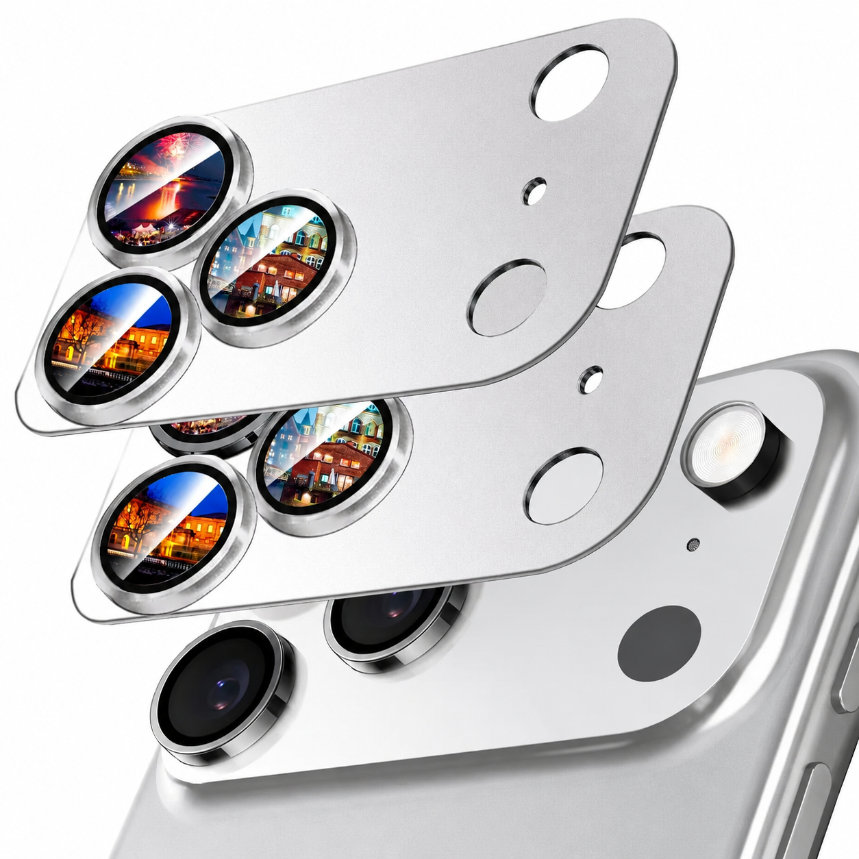 Premium Camera Lens Protector Tempered Glass Aluminum Alloy Metal Ring Full Coverage Scratch Resistant Anti Reflection Compatible with iPhone