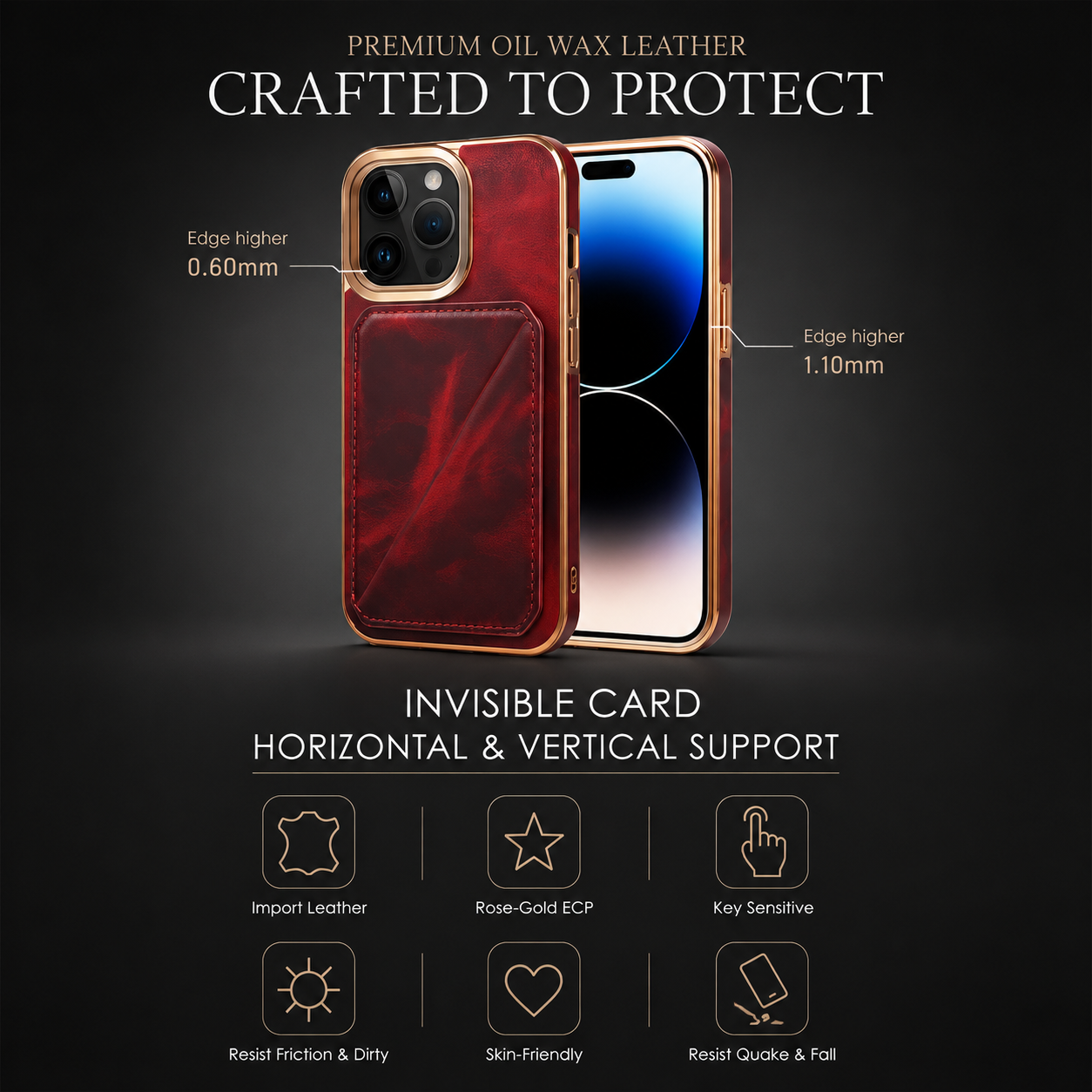Premium Cowhide Leather iPhone Case Wallet Cover Magnetic Card Holder Plating Shell Shockproof Protective Case Full Coverage Luxury Design