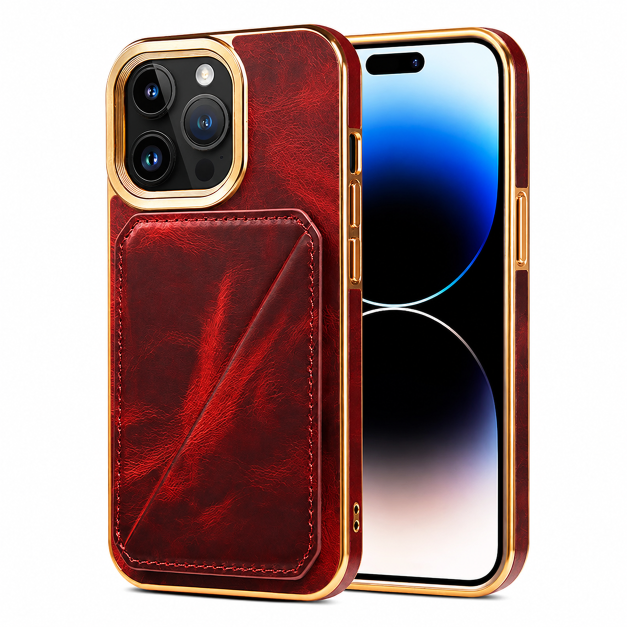 Premium Cowhide Leather iPhone Case Wallet Cover Magnetic Card Holder Plating Shell Shockproof Protective Case Full Coverage Luxury Design