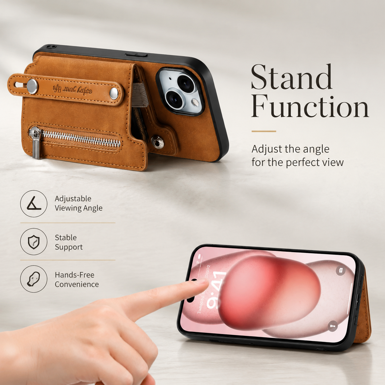 Premium Detachable Zipper Wallet iPhone Case Magnetic Flip Cover Card Holder Wrist Strap Shockproof Protective Case Full Coverage Design