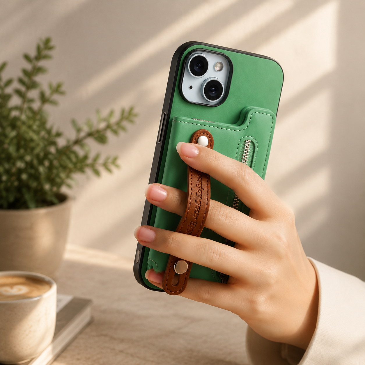 Premium Detachable Zipper Wallet iPhone Case Magnetic Flip Cover Card Holder Wrist Strap Shockproof Protective Case Full Coverage Design