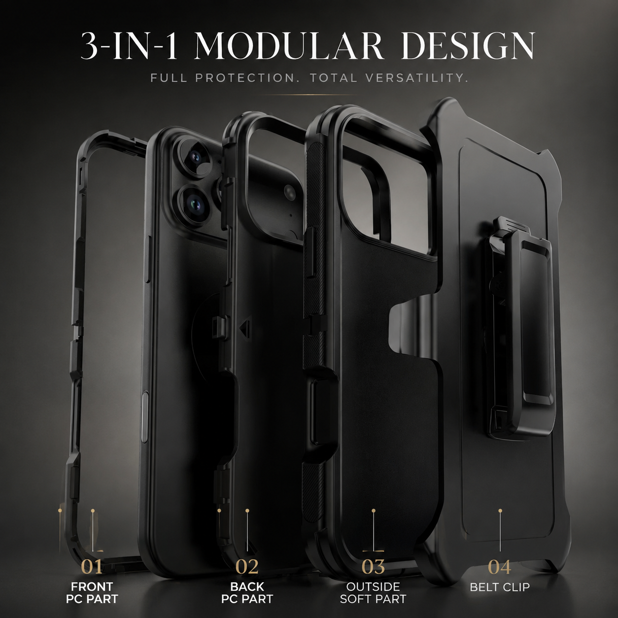 Premium Durable iPhone Case Heavy Duty 3 Layer Hybrid Cover with Belt Clip Holster Shockproof Hard PC Matte Anti Fingerprint Protective Design