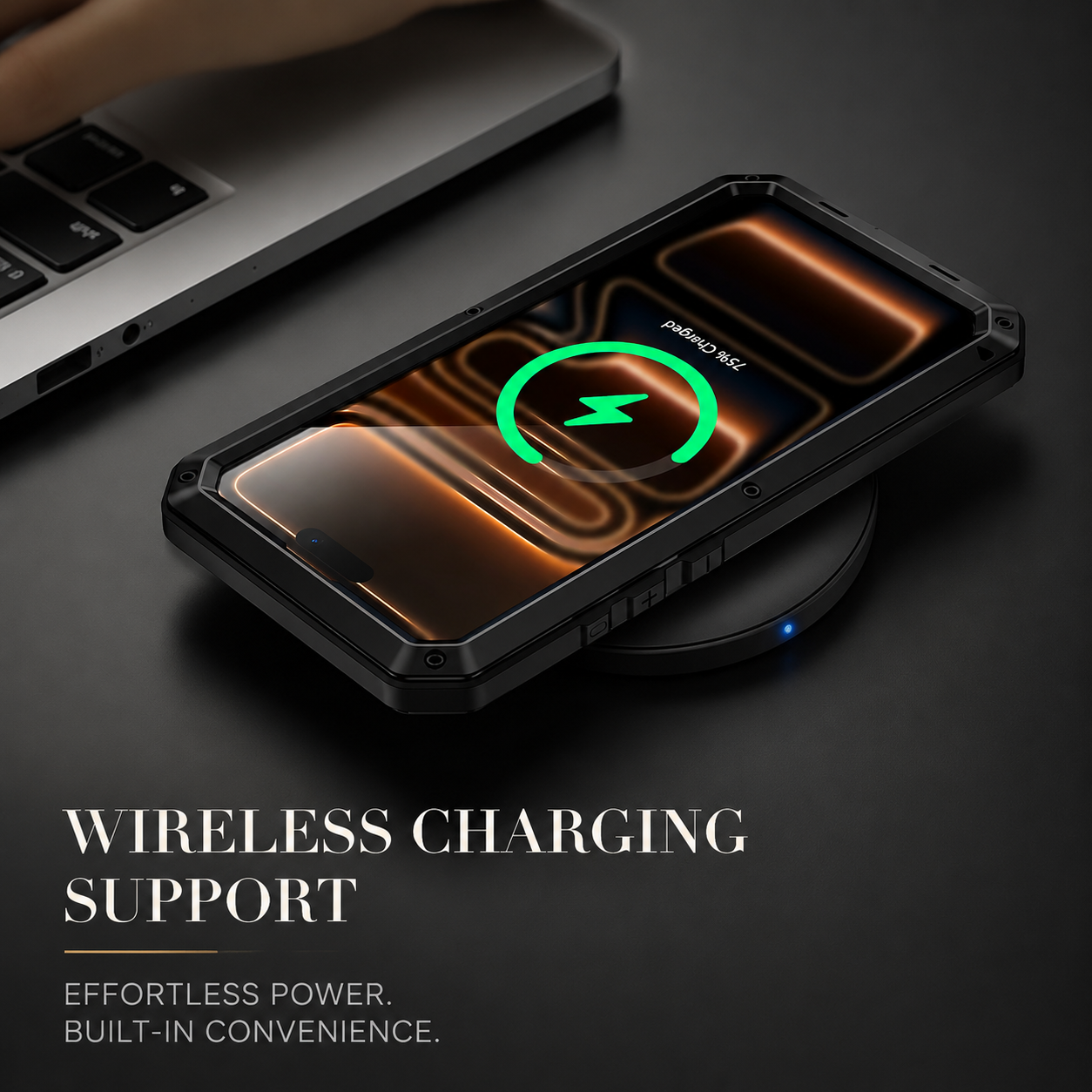 Premium Durable iPhone Case Heavy Duty Metal Cover with Built In Glass Screen Protector Shockproof PC TPU Rugged Anti Scratch Protective Design