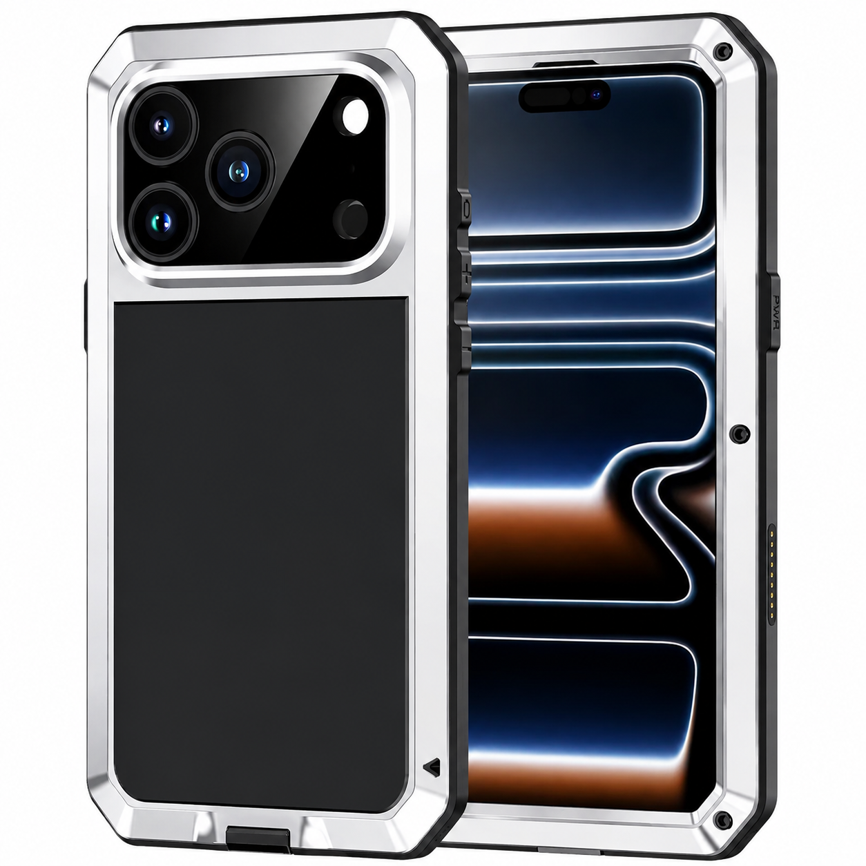 Premium Durable iPhone Case Heavy Duty Metal Cover with Built In Glass Screen Protector Shockproof PC TPU Rugged Anti Scratch Protective Design