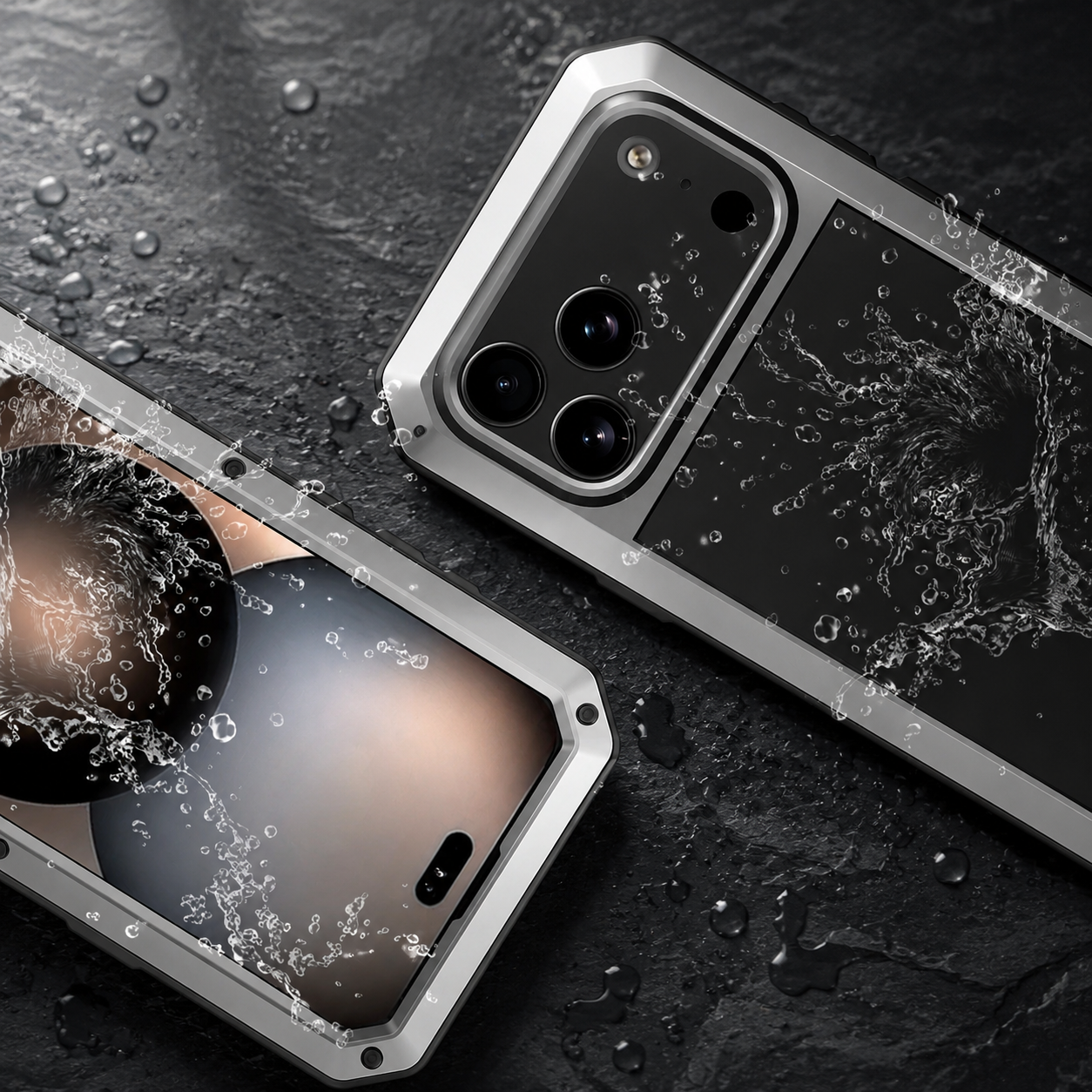 Premium Durable iPhone Case Heavy Duty Metal Cover with Built In Glass Screen Protector Shockproof PC TPU Rugged Anti Scratch Protective Design